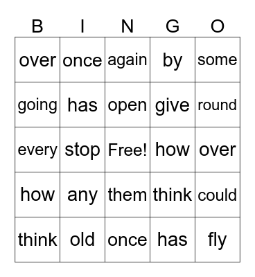 SIGHT WORDS Bingo Card