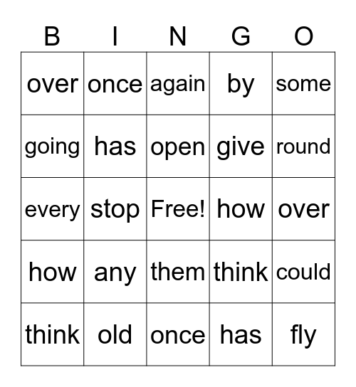 SIGHT WORDS Bingo Card