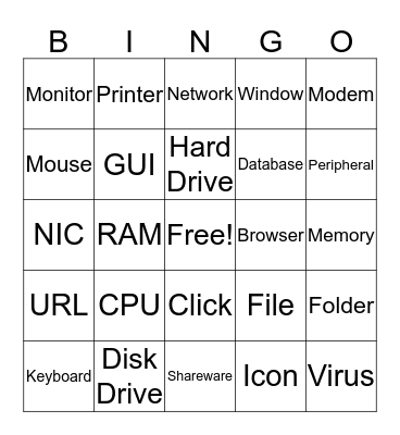 Computer Terms Bingo Card