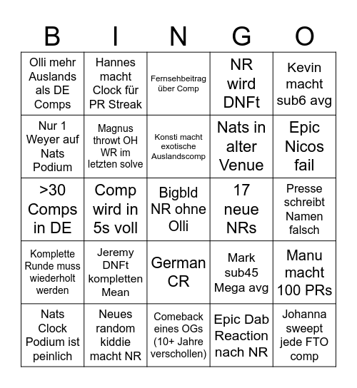 German Cubing Bingo Card