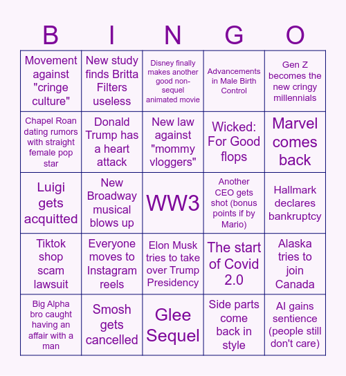 2025 Bingo Card Bingo Card