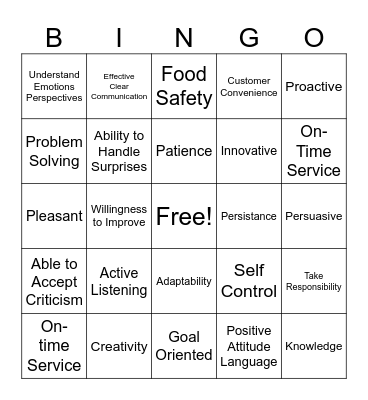 Customer Service Bingo Card
