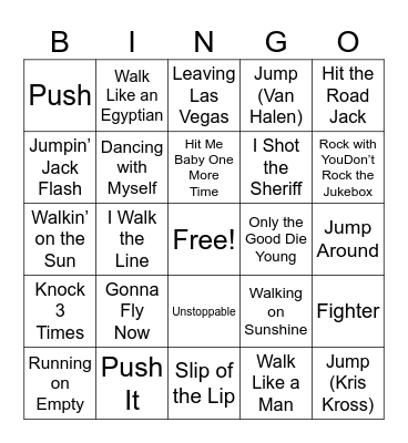 Songs with ACTIONS Bingo Card