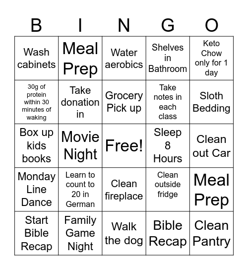 January Bingo Card