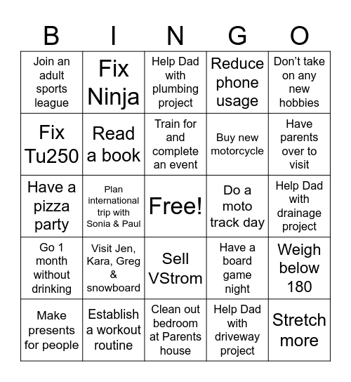 Personal 2025 Bingo Card