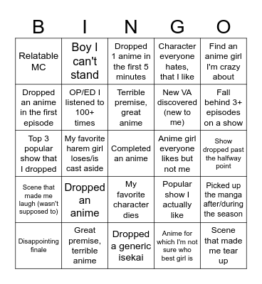 Untitled Bingo Card