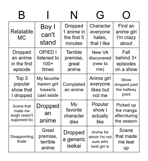 Untitled Bingo Card