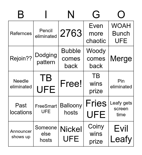 BFDIA 17 Predictions Bingo Card