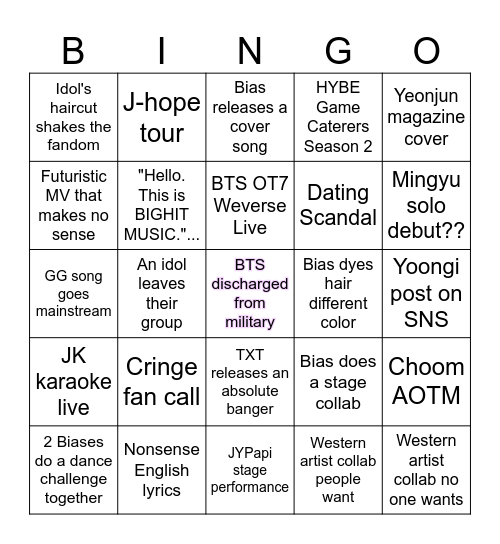 KPOP 2025 Bingo Card