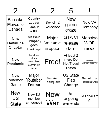 2025 Bingo Card Bingo Card