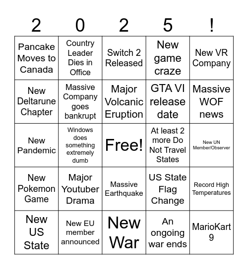 2025 Bingo Card Bingo Card