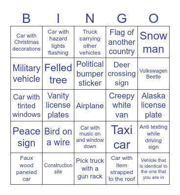 Goofy Grandma's Road Trip Bingo Card