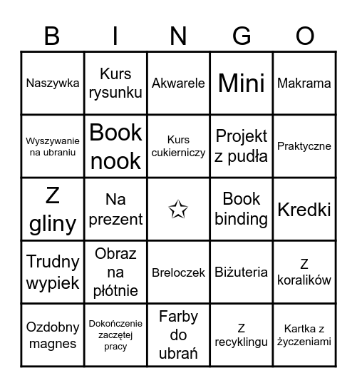 Artsy Bingo Card