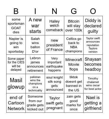 2025 PREDICTIONS Bingo Card