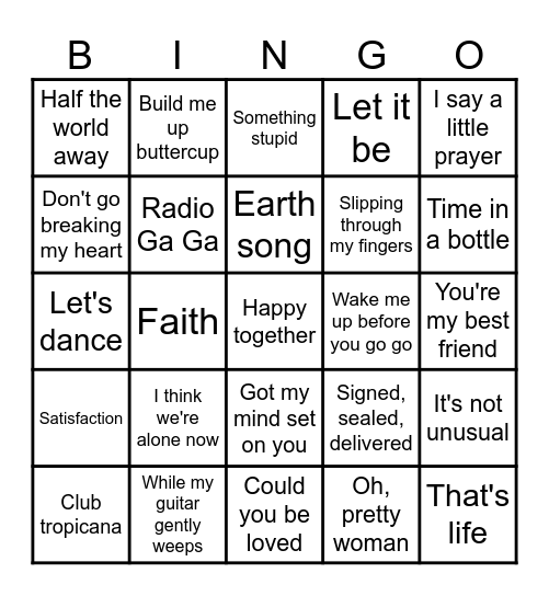 New Year Music Bingo Card