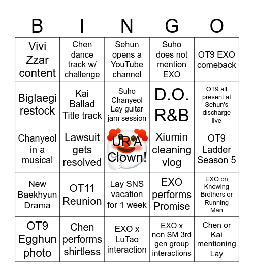 2025 EXOcord Delulu Bingo Card