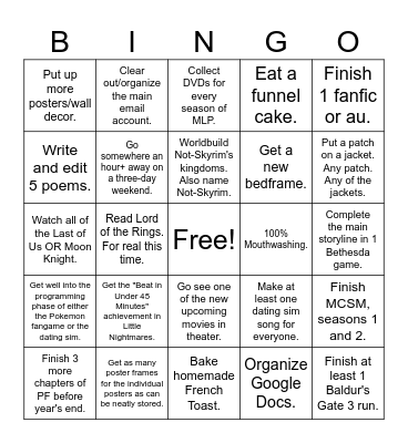 New Years Bingo Card