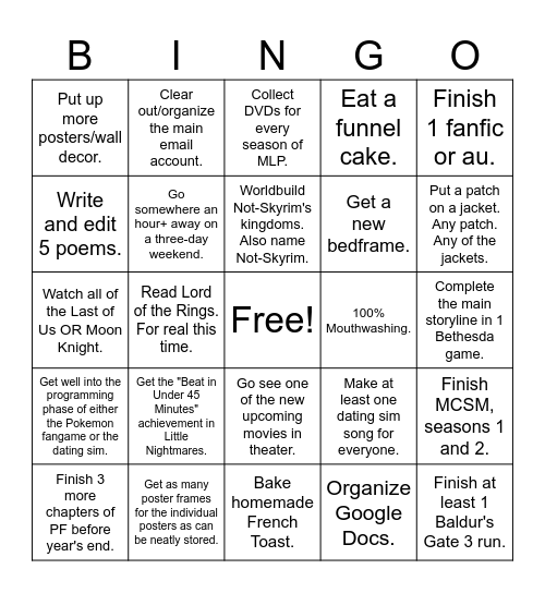 New Years Bingo Card