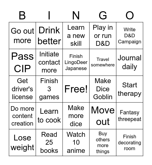 2025 Bingo Card