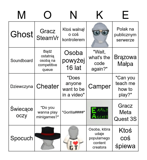 Gorilla Tag Bingo (Polskie) Bingo Card