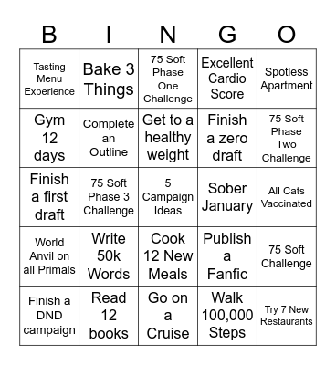 2025 Goals Bingo Card