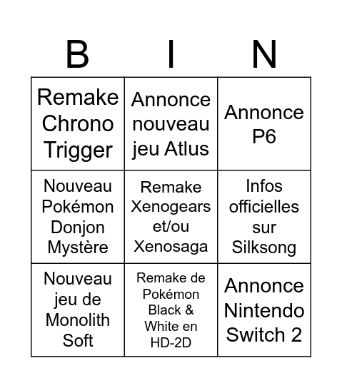 Mon Bingo 2025 Bingo Card