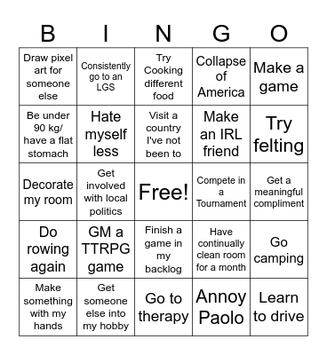 New year Bingo Card