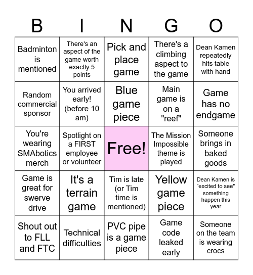Kickoff Bingo Card