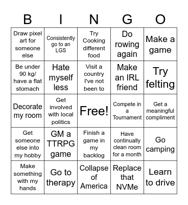 New year Bingo Card