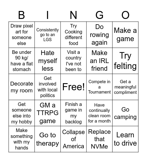 New year Bingo Card