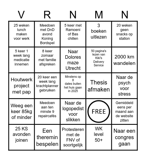 Doelen Bingo Card