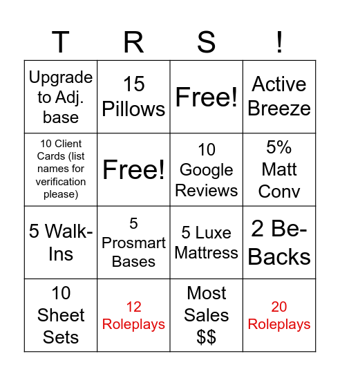 January TRS Bingo Card