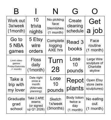 Marcial’s 2025 Goals Bingo Card