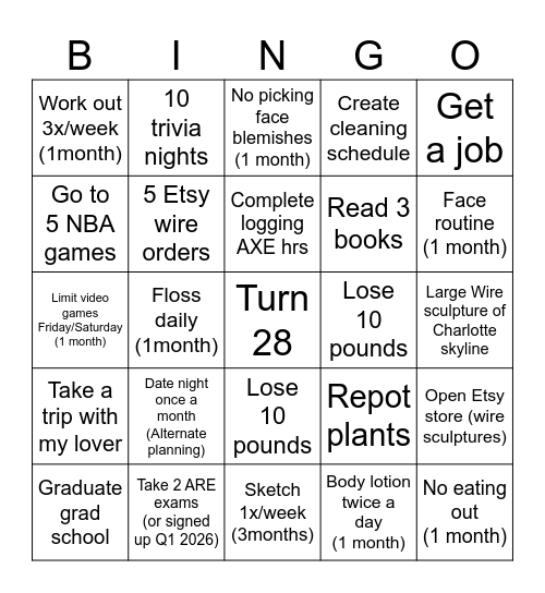 Marcial’s 2025 Goals Bingo Card