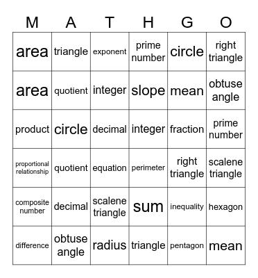 SMT Math-GO! Bingo Card