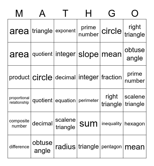 SMT Math-GO! Bingo Card