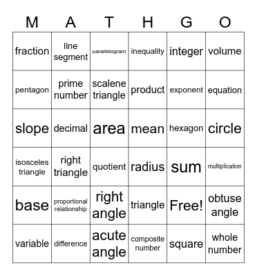 SMT Math-GO Bingo Card