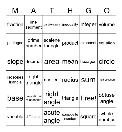 SMT Math-GO Bingo Card