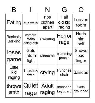Gamer rage bingo Card