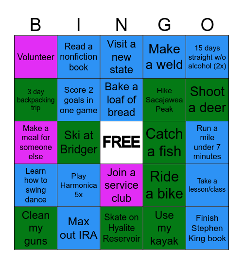 2025 Goals Bingo Card