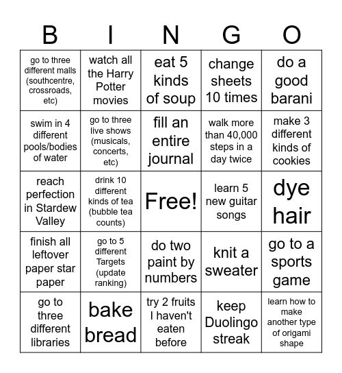 2025 bingo Card