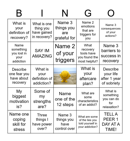 Recovery Bingo! Bingo Card