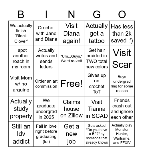 2025 Bingo Card (will or won't happen) Bingo Card