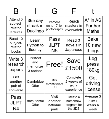 2025 Aspirations Bingo Card