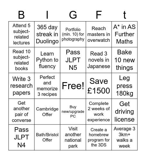 2025 Aspirations Bingo Card
