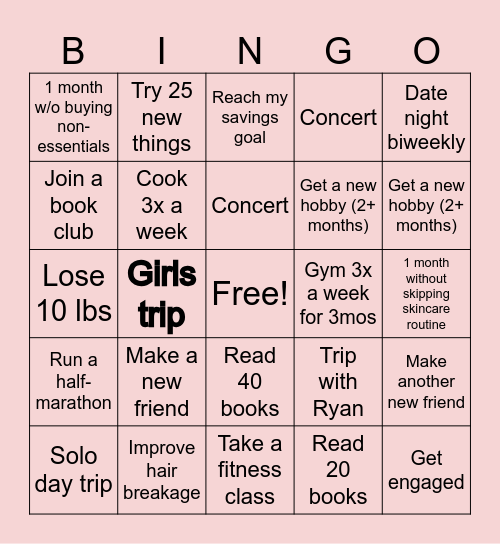 2025 Resolutions Bingo Card