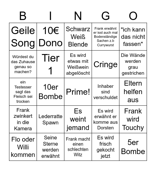 Frank 2025 Bingo Card