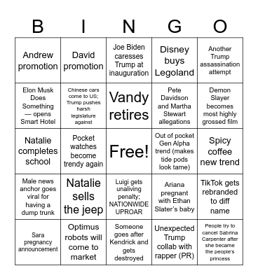 2025 Bingo Card Bingo Card