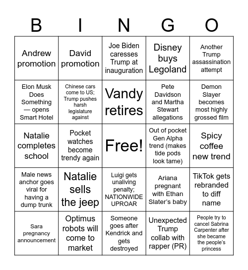 2025 Bingo Card Bingo Card