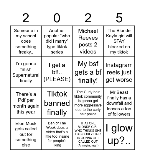 2025 Predictions Bingo Card